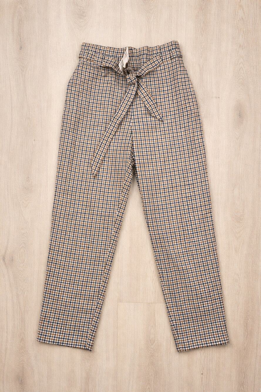 H&M NWT Plaid Paperbag Waist Pants 8 Brown Blue Casual Officecore Boss Babe